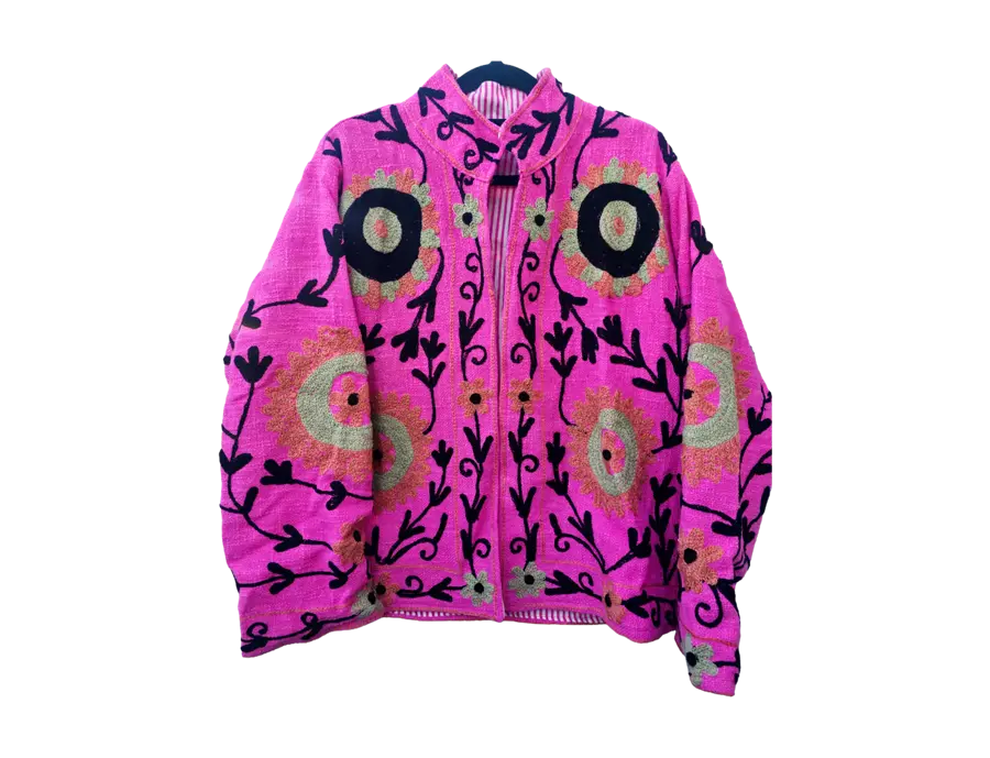 Gulabi Phool pink jute embroidered jacket