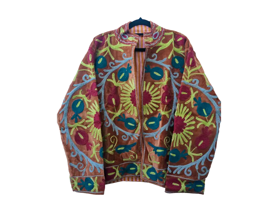 Mitti Gul brown velvet jacket with floral embroidery