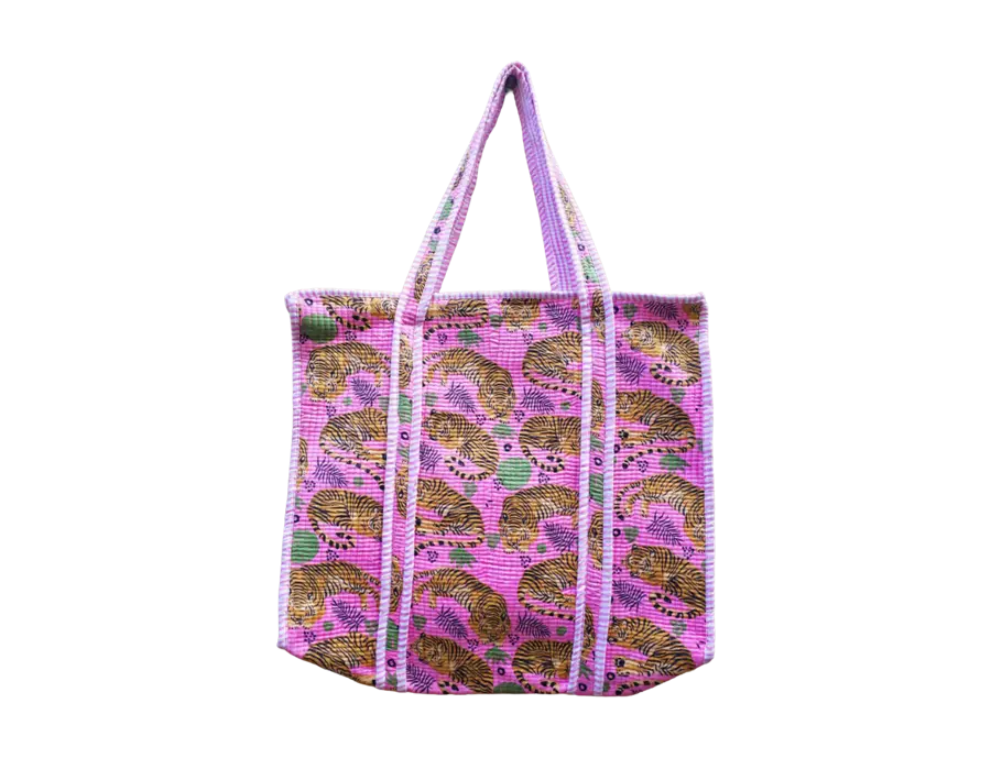 Gulabi Baagh quilted tiger-print tote bag