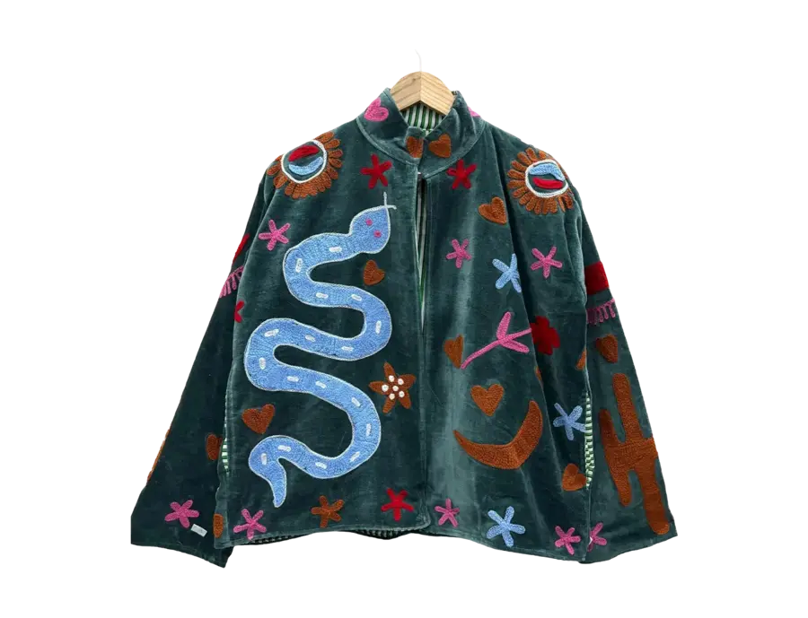 Sabz Jaadu emerald velvet embroidered jacket